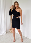 Nuti - czarna dopasowana sukienka na jedno ramie
