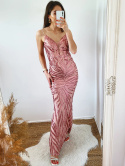 Brigitte - różowa cekinowa sukienka maxi rybka