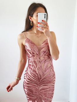 Brigitte - różowa cekinowa sukienka maxi rybka