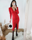 Charlotte - czerwona sukienka midi z rozcięciem