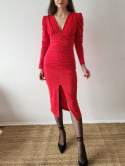 Charlotte - czerwona sukienka midi z rozcięciem