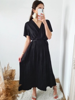 Chloe - kopertowa sukienka z plisowanym dołem czarna