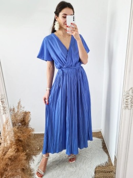 Chloe - kopertowa sukienka z plisowanym dołem niebieska