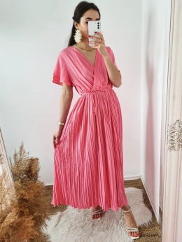 Chloe - kopertowa sukienka z plisowanym dołem różowa