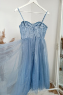 Cindy - niebieska tiulowa sukienka midi z gorsetem