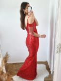 Danielle - czerwona cekinowa sukienka maxi rybka