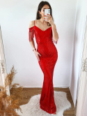 Danielle - czerwona cekinowa sukienka maxi rybka