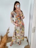 Fiori - długa sukienka w kwiaty oliwkowa