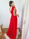 Florence - czerwona tiulowa sukienka maxi