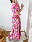 Linda różowa sukienka z kwiaty z wiązaniem