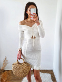 Lisa - biała sukienka prążkowana z regulowaną długością