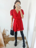 Pola - czerwona krótka sukienka piórkowa