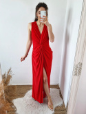 Rebeca sukienka midi marszczona z rozcięciem czerwona