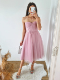Cindy - różowa tiulowa sukienka midi z gorsetem