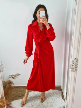 Czerwona satynowa sukienka kopertowa Renee