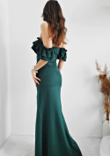 Katnis - sukienka maxi z opadającymi ramionami butelkowa zieleń