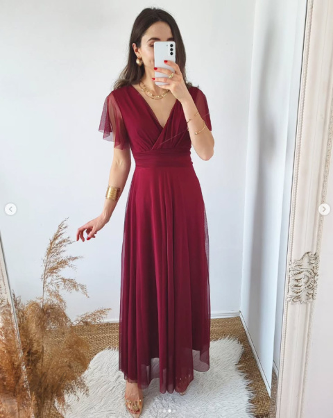 Latika tiulowa sukienka maxi bordowa Latika tiulowa sukienka maxi bordowa
