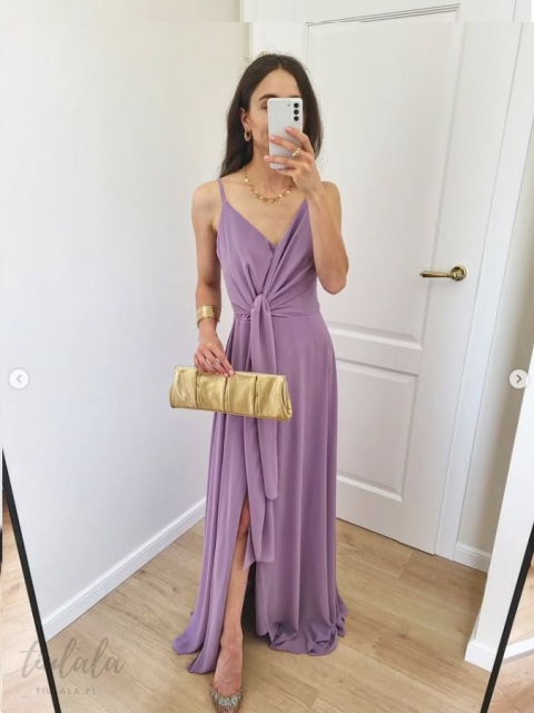 Laura liliowa sukienka maxi z rozcięciem Laura liliowa sukienka maxi z rozcięciem