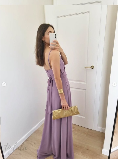 Laura liliowa sukienka maxi z rozcięciem Laura liliowa sukienka maxi z rozcięciem