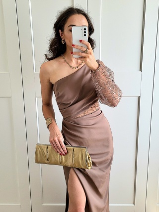 Brązowa sukienka na jedno ramie Ofelia