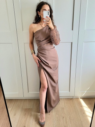 Brązowa sukienka na jedno ramie Ofelia