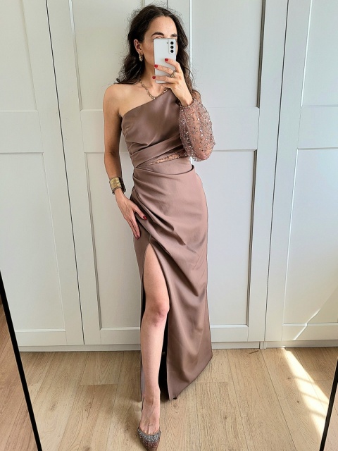 Brązowa sukienka na jedno ramie Ofelia