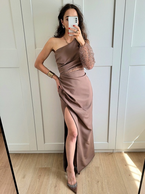 Brązowa sukienka na jedno ramie Ofelia