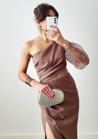 Brązowa sukienka na jedno ramie Ofelia