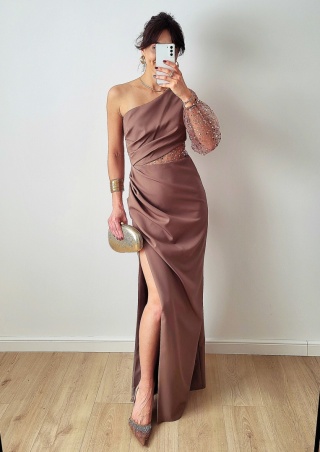 Brązowa sukienka na jedno ramie Ofelia
