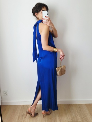 Chabrowa satynowa sukienka wiązana z wiskozy S/M