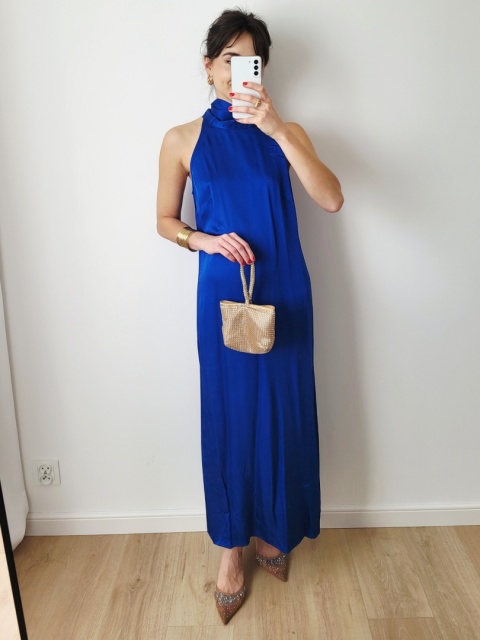 Chabrowa satynowa sukienka wiązana z wiskozy S/M