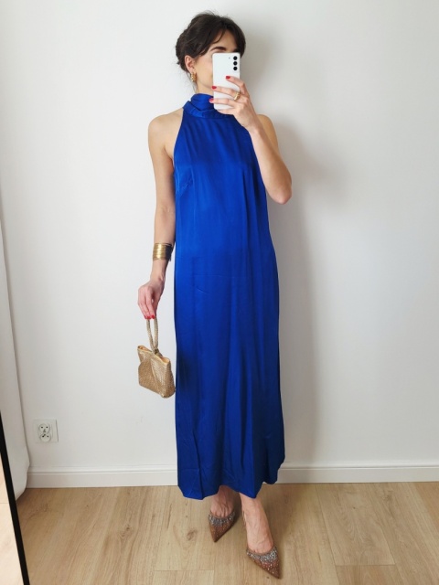 Chabrowa satynowa sukienka wiązana z wiskozy S/M