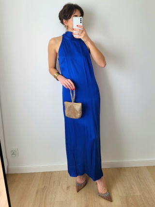 Chabrowa satynowa sukienka wiązana z wiskozy S/M