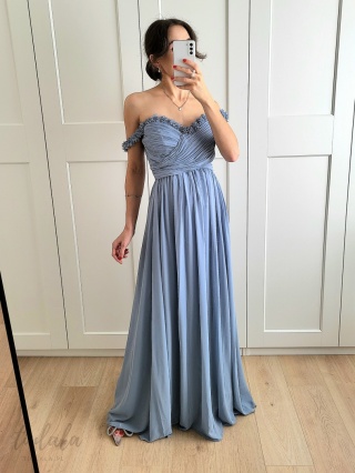 Clara błękitna sukienka maxi ze zdobioną górą