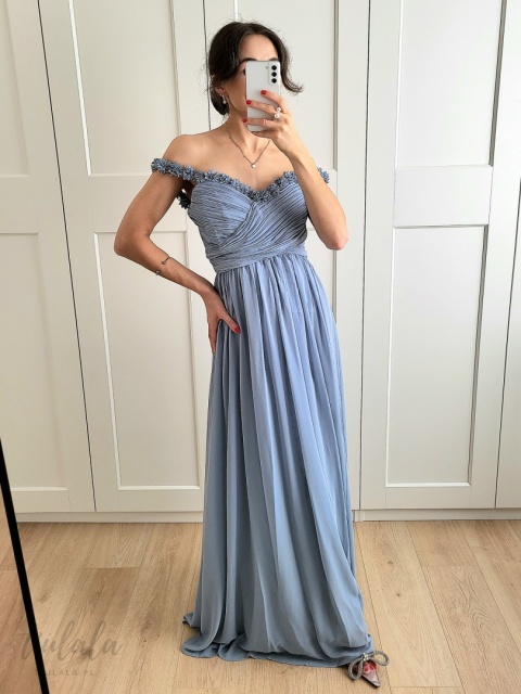 Clara błękitna sukienka maxi ze zdobioną górą