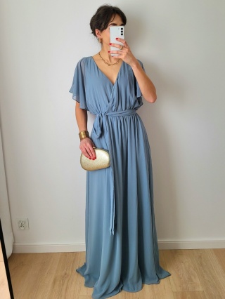 Długa błękitna sukienka wizytowa XXL