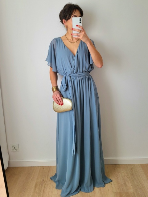 Długa błękitna sukienka wizytowa XXL