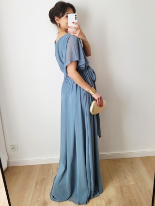 Długa błękitna sukienka wizytowa XXL