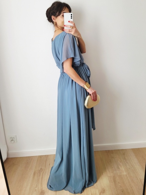 Długa błękitna sukienka wizytowa XXL