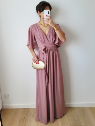 Długa sukienka pudrowy róż M