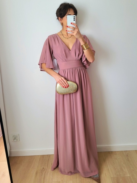 Długa sukienka pudrowy róż M