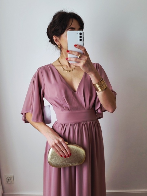 Długa sukienka pudrowy róż M