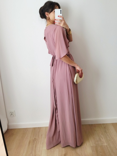 Długa sukienka pudrowy róż M