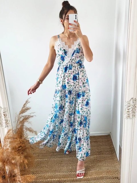 Długa sukienka w kwiaty szyfonowa Julianna