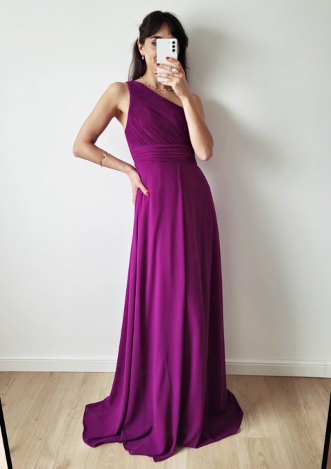 Fioletowa długa sukienka na jedno ramie Nadia