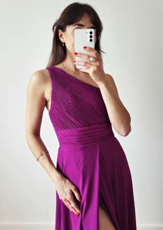 Fioletowa długa sukienka na jedno ramie Nadia