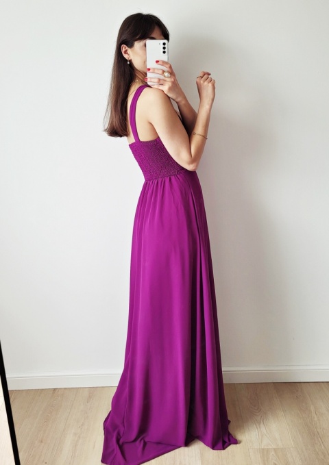 Fioletowa długa sukienka na jedno ramie Nadia