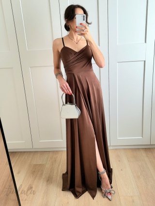 Giulia brązowa długa sukienka chocolate