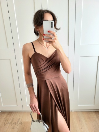 Giulia brązowa długa sukienka chocolate