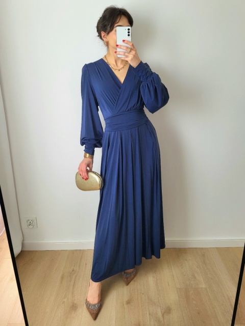 Granatowa długa sukienka z długim ręakwem 3XL